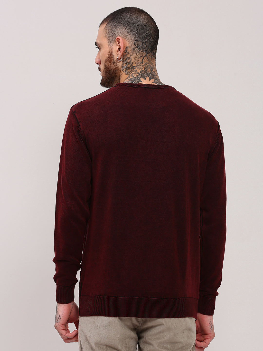 Men Maroon Solid Sweater