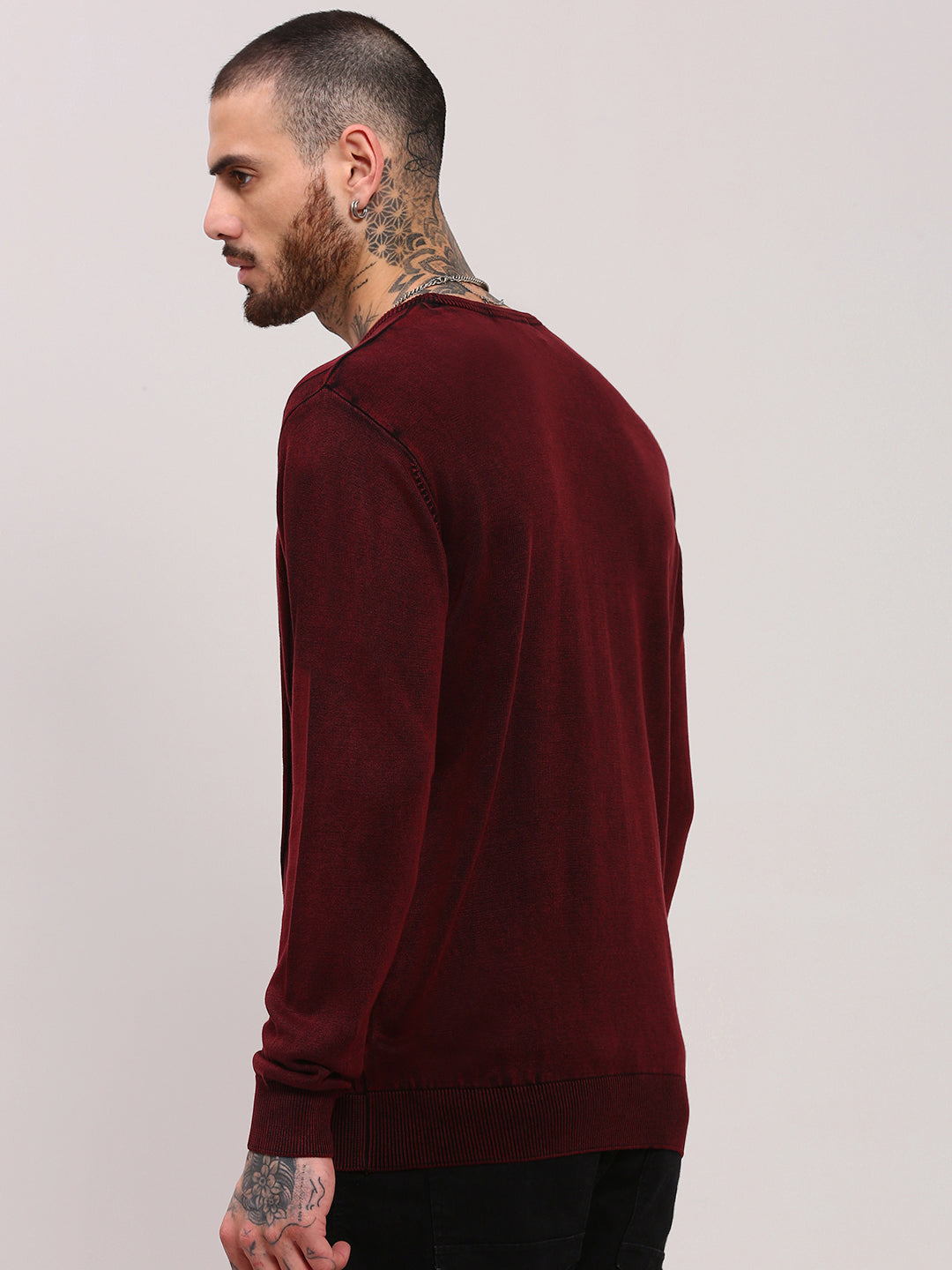 Men Maroon Geometric Sweater