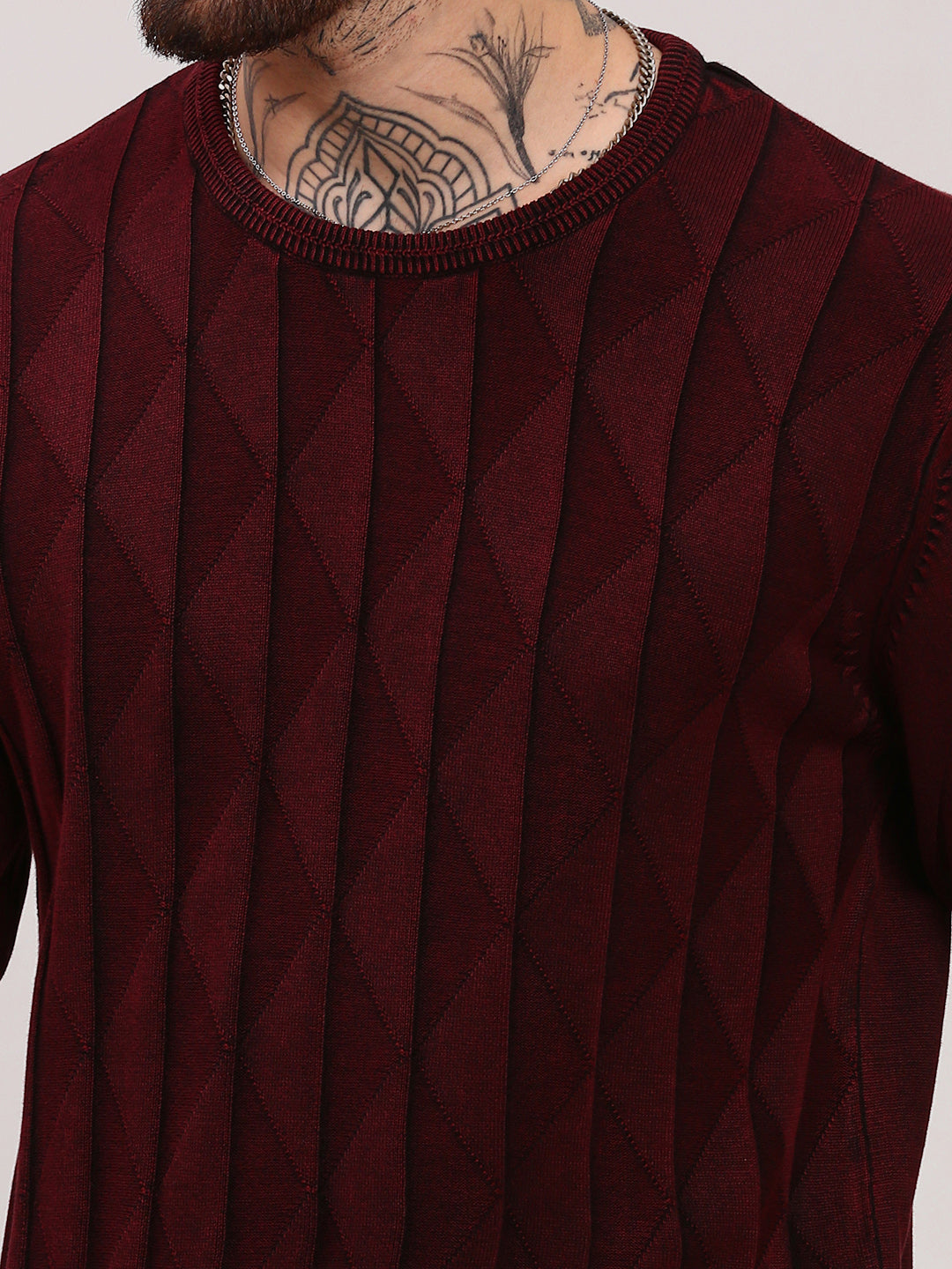 Men Maroon Geometric Sweater