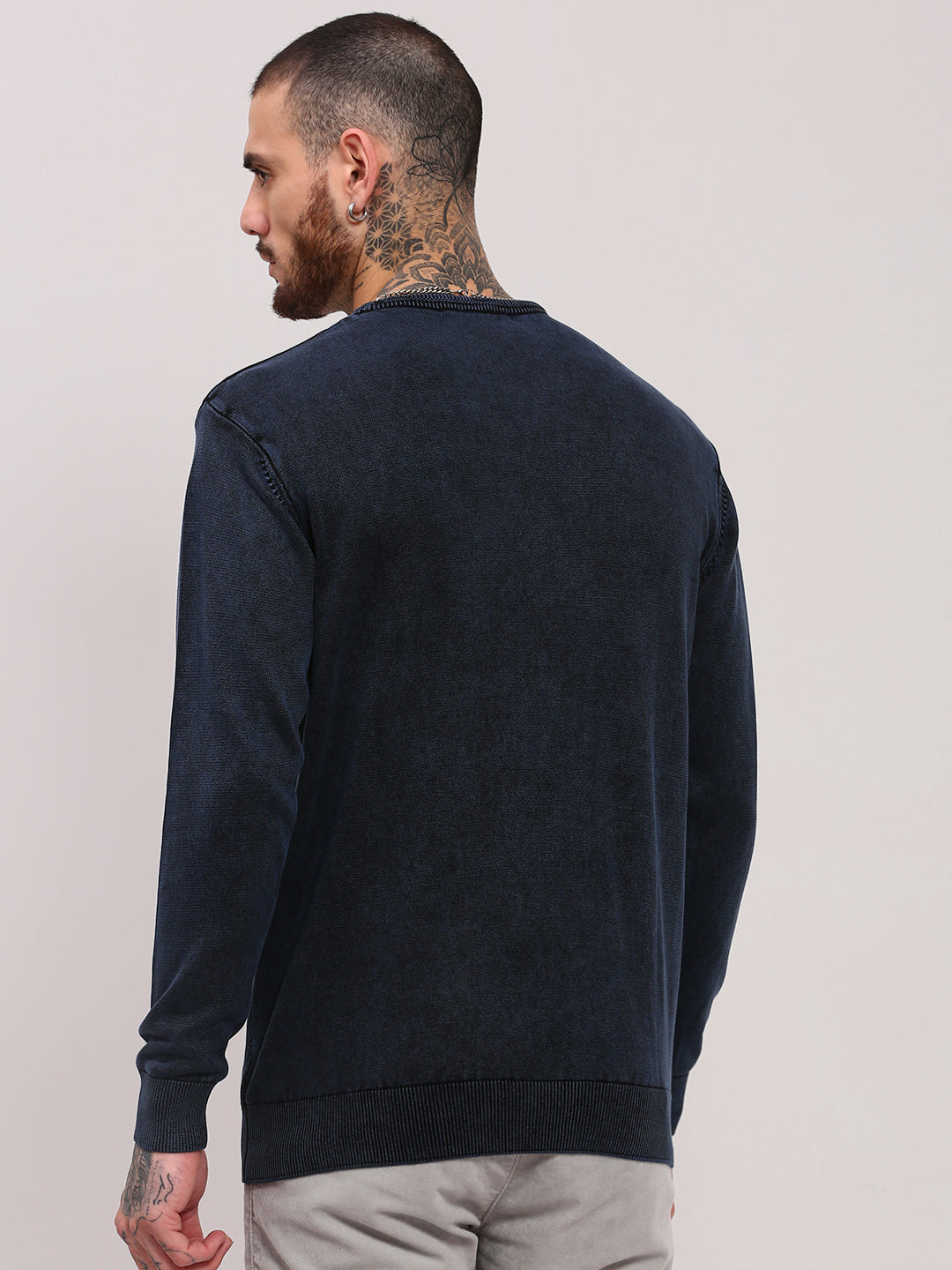 Men Navy Blue Geometric Sweater