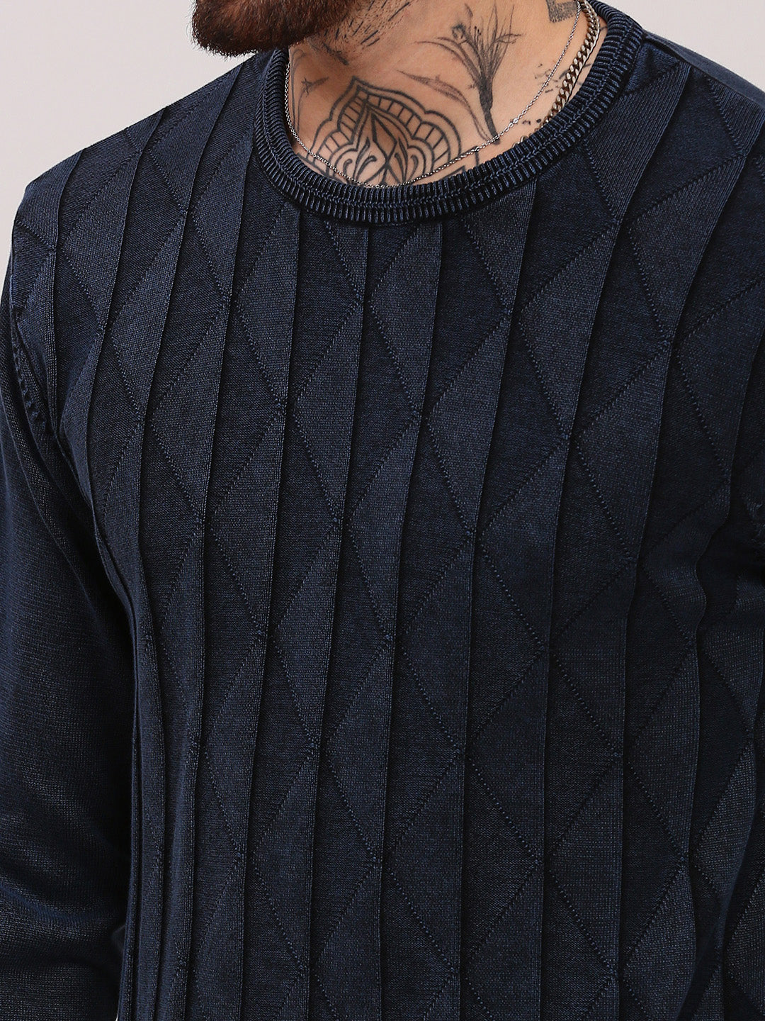 Men Navy Blue Geometric Sweater