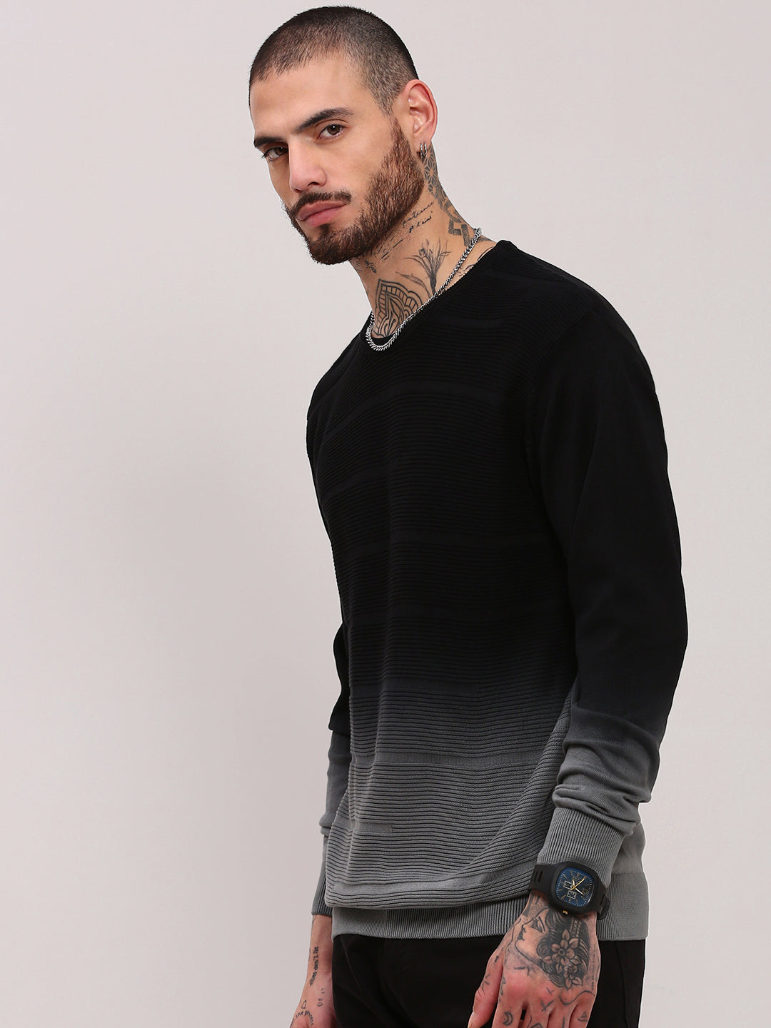 Men Grey Colourblocked Sweater