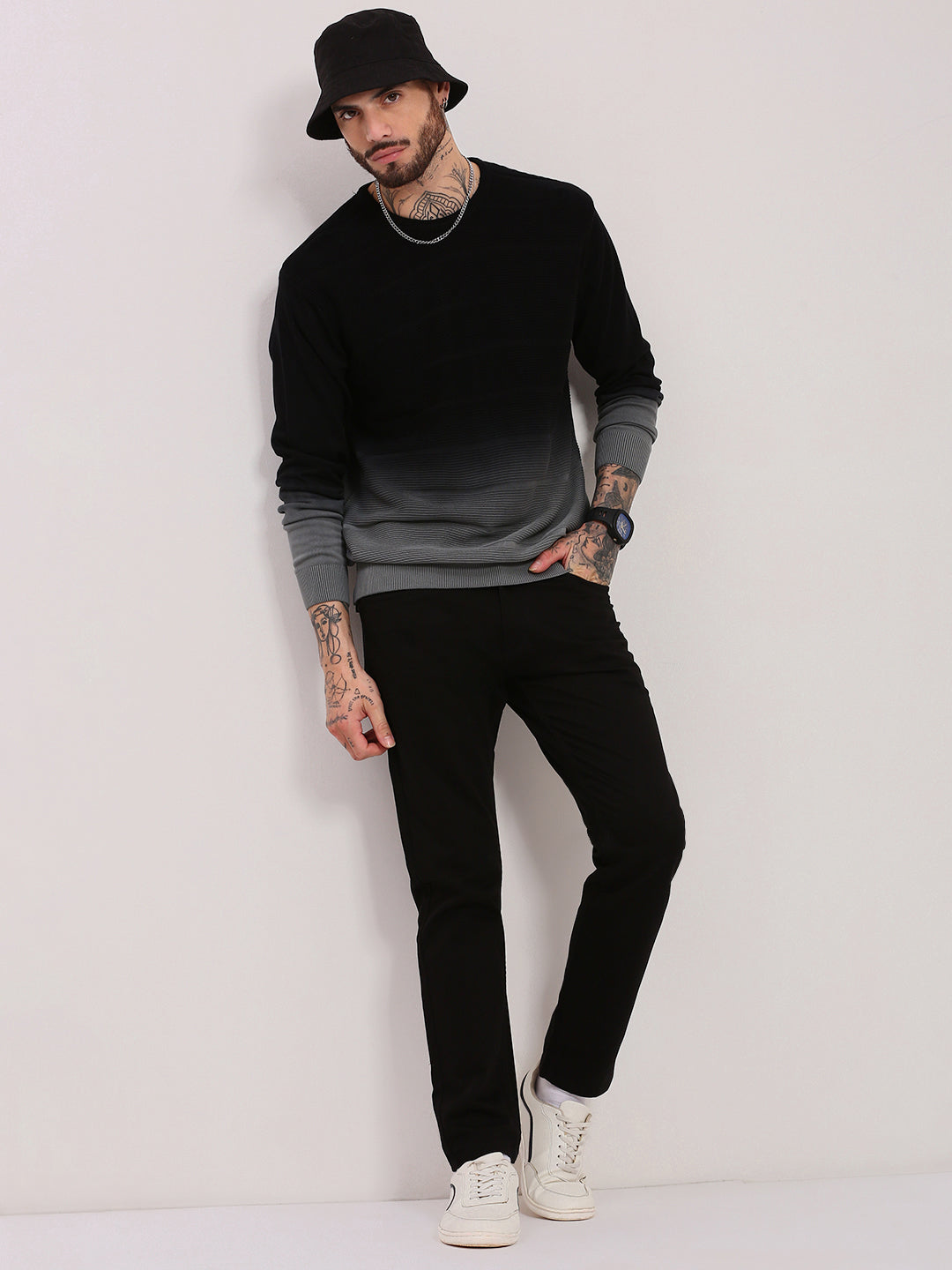 Men Grey Colourblocked Sweater