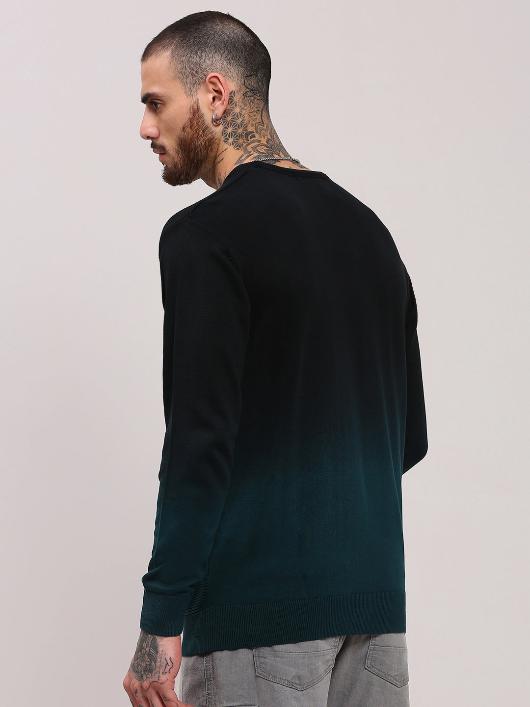 Men Teal Colourblocked Sweater