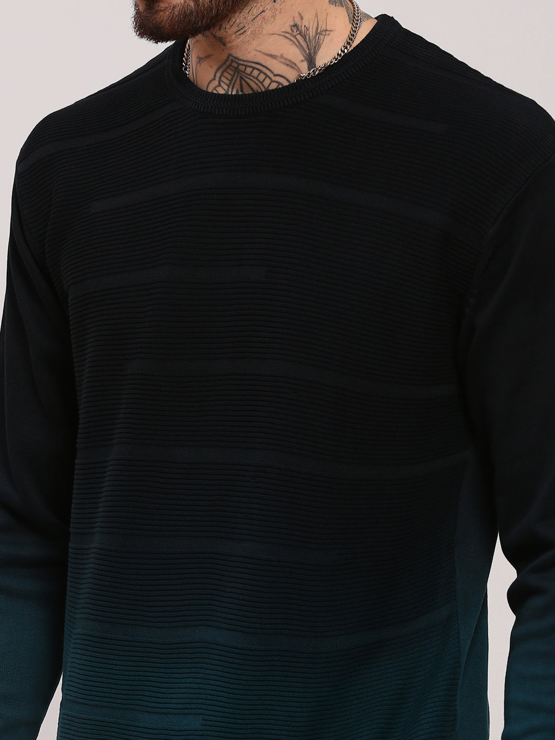 Men Teal Colourblocked Sweater