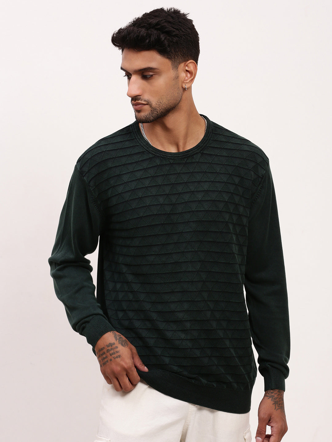 Men Green Solid Sweater