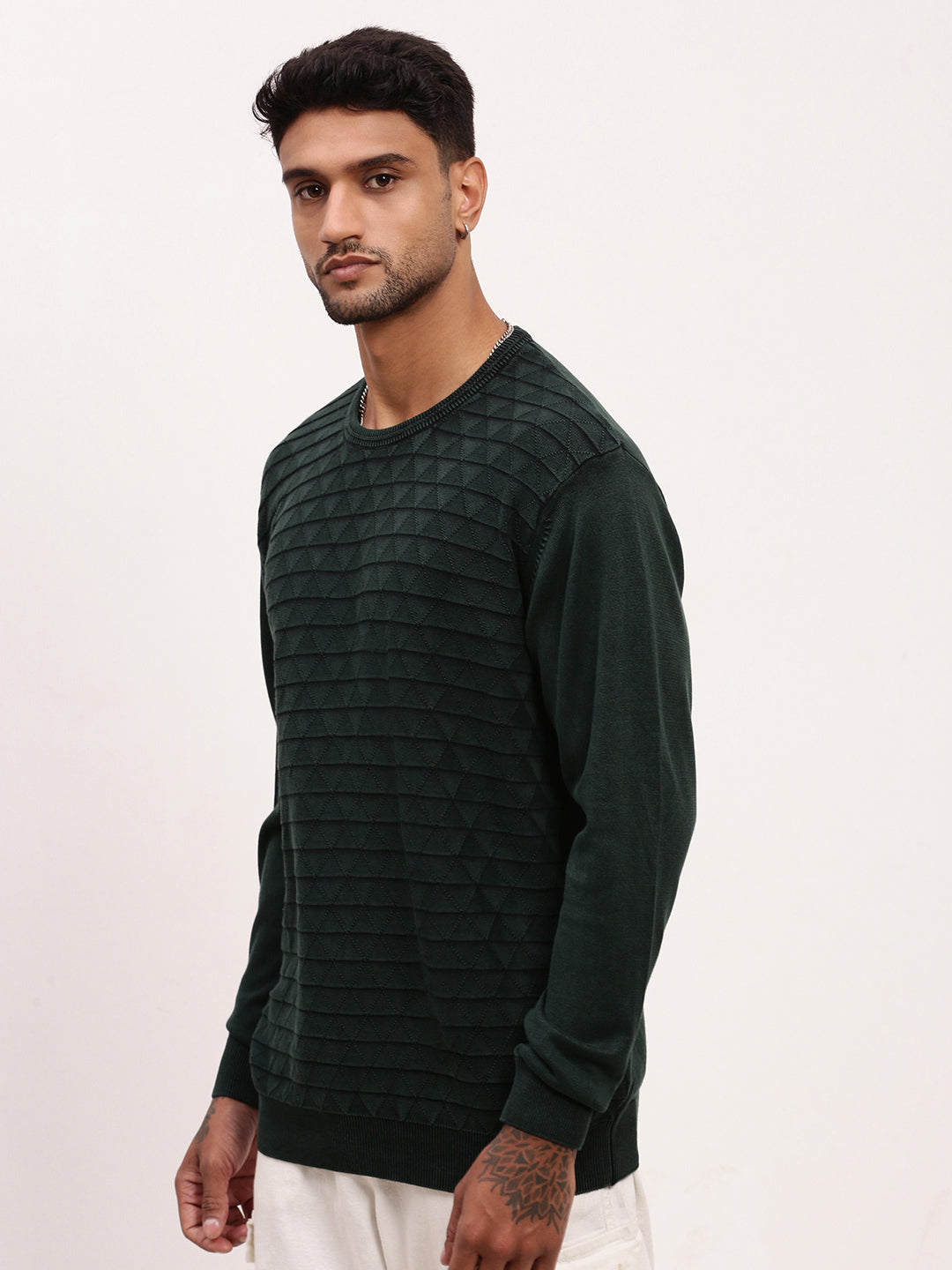 Men Green Solid Sweater