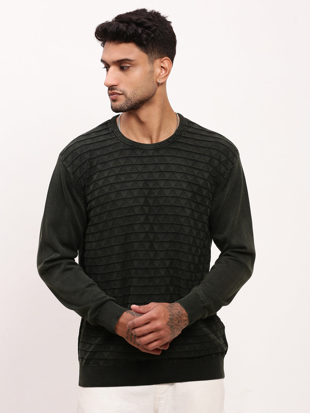 Men Olive Solid Sweater