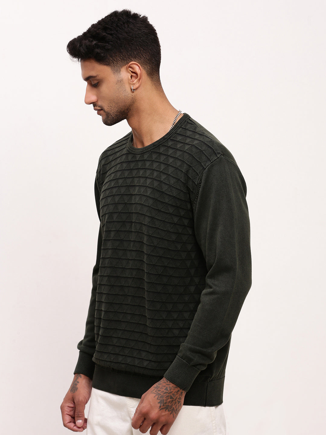 Men Olive Solid Sweater