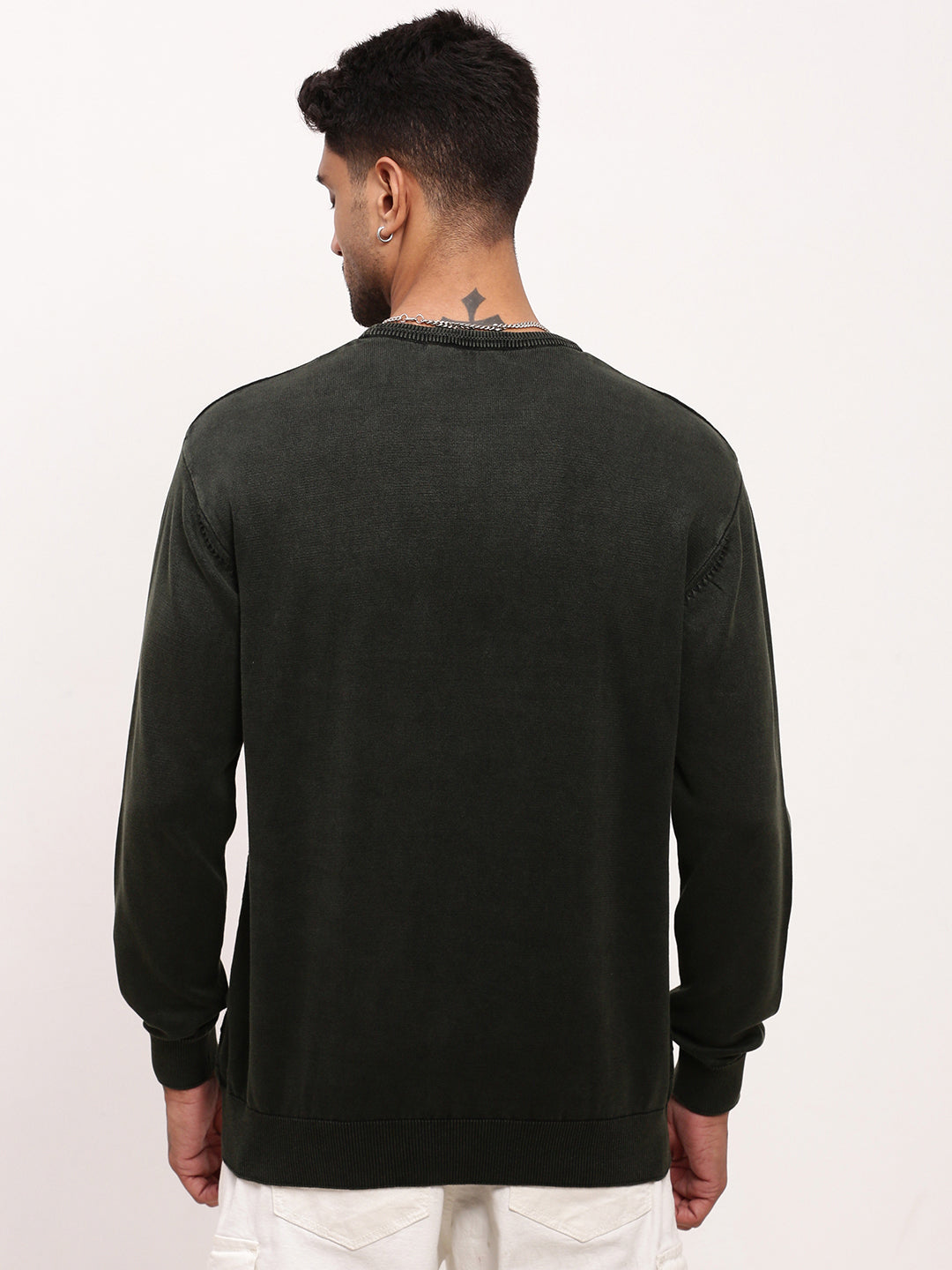 Men Olive Solid Sweater