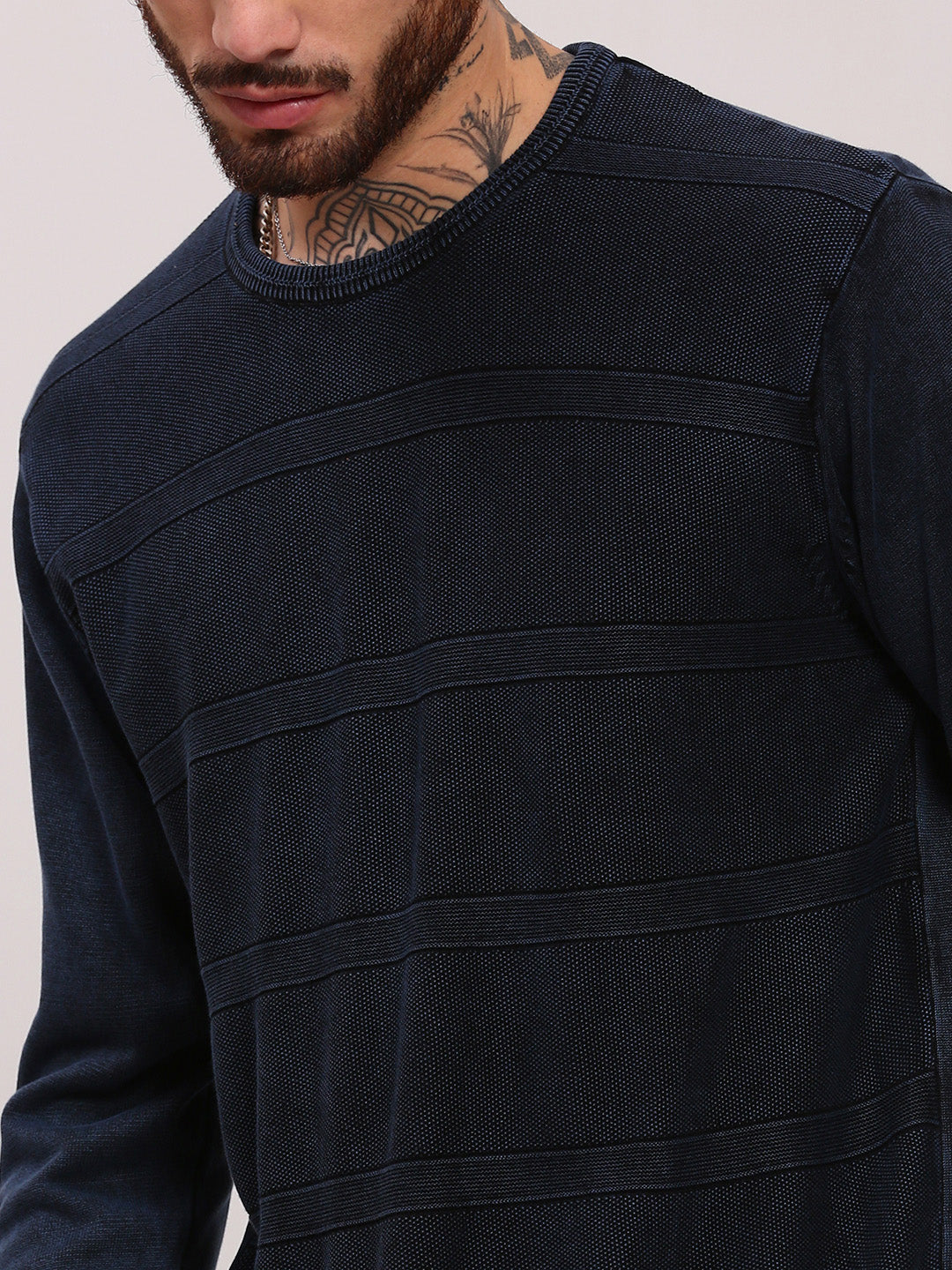 Men Navy Blue Solid Sweater