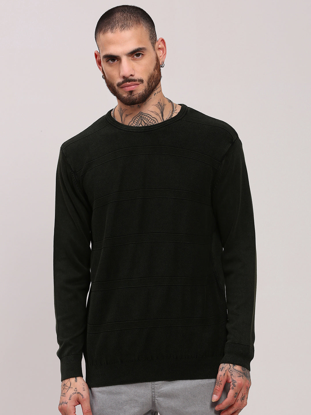 Men Olive Solid Sweater