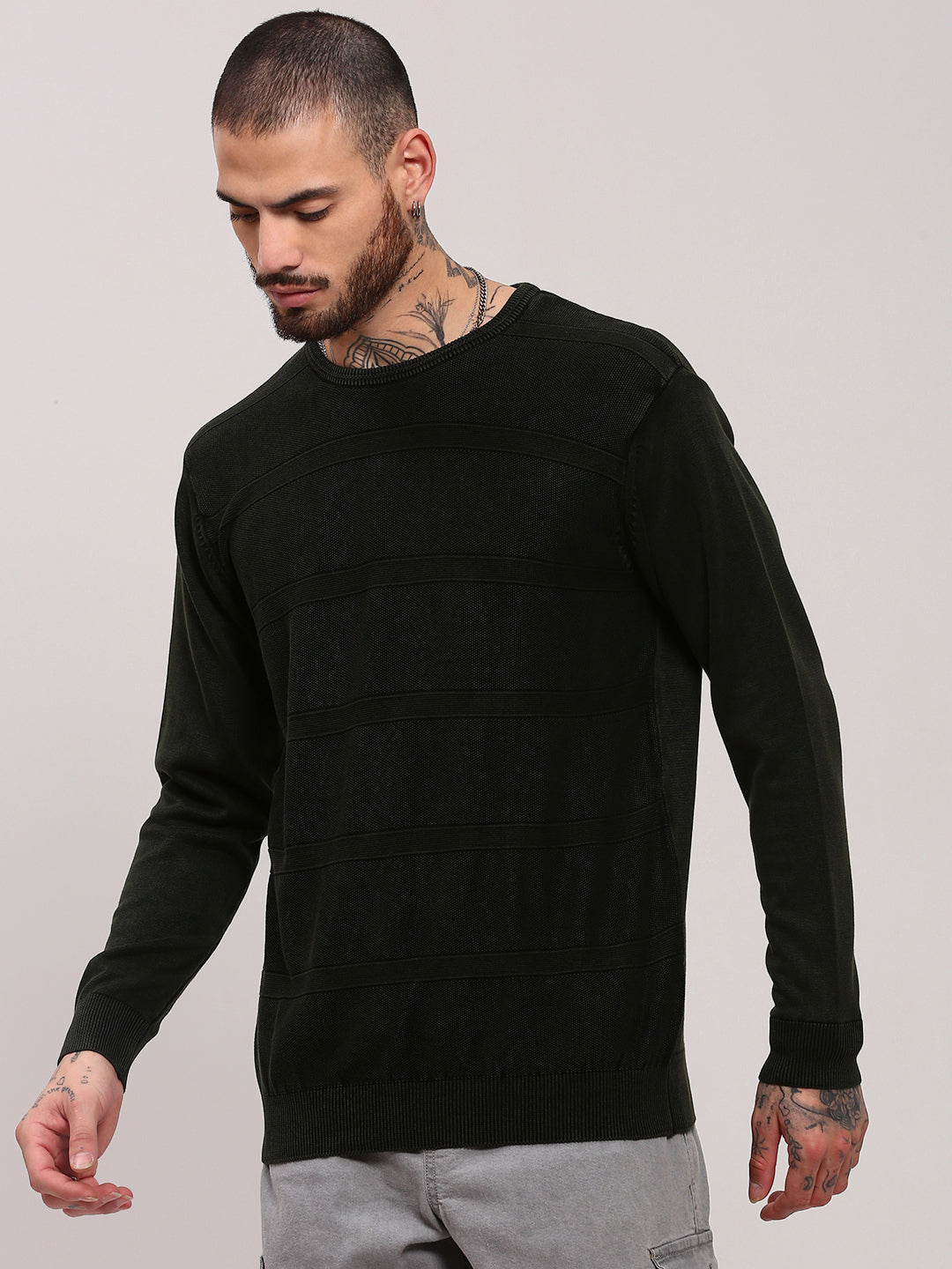 Men Olive Solid Sweater