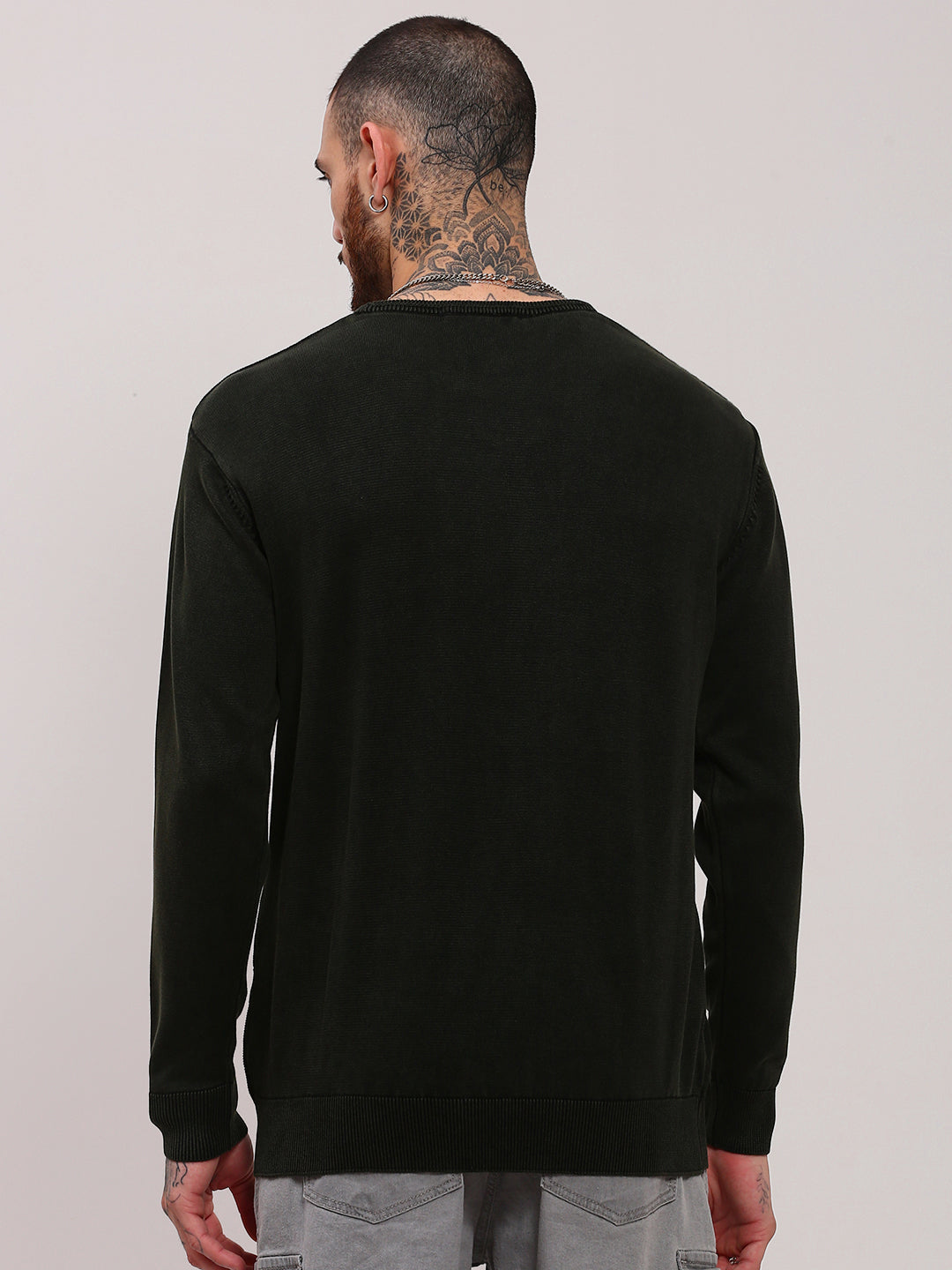 Men Olive Solid Sweater