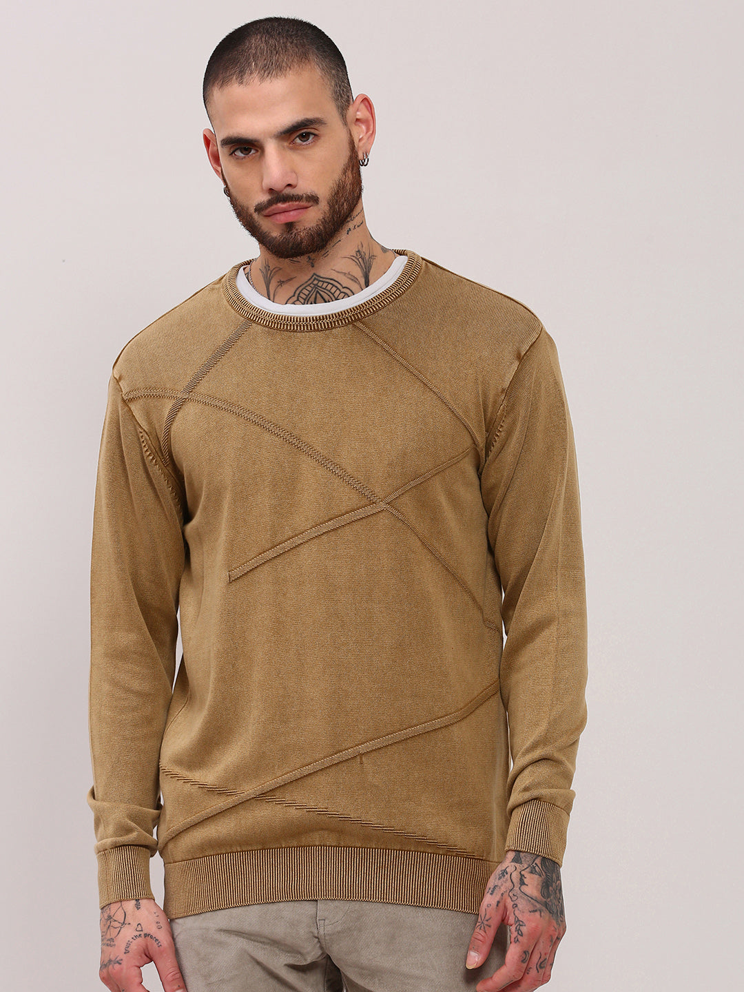 Men Brown Solid Sweater