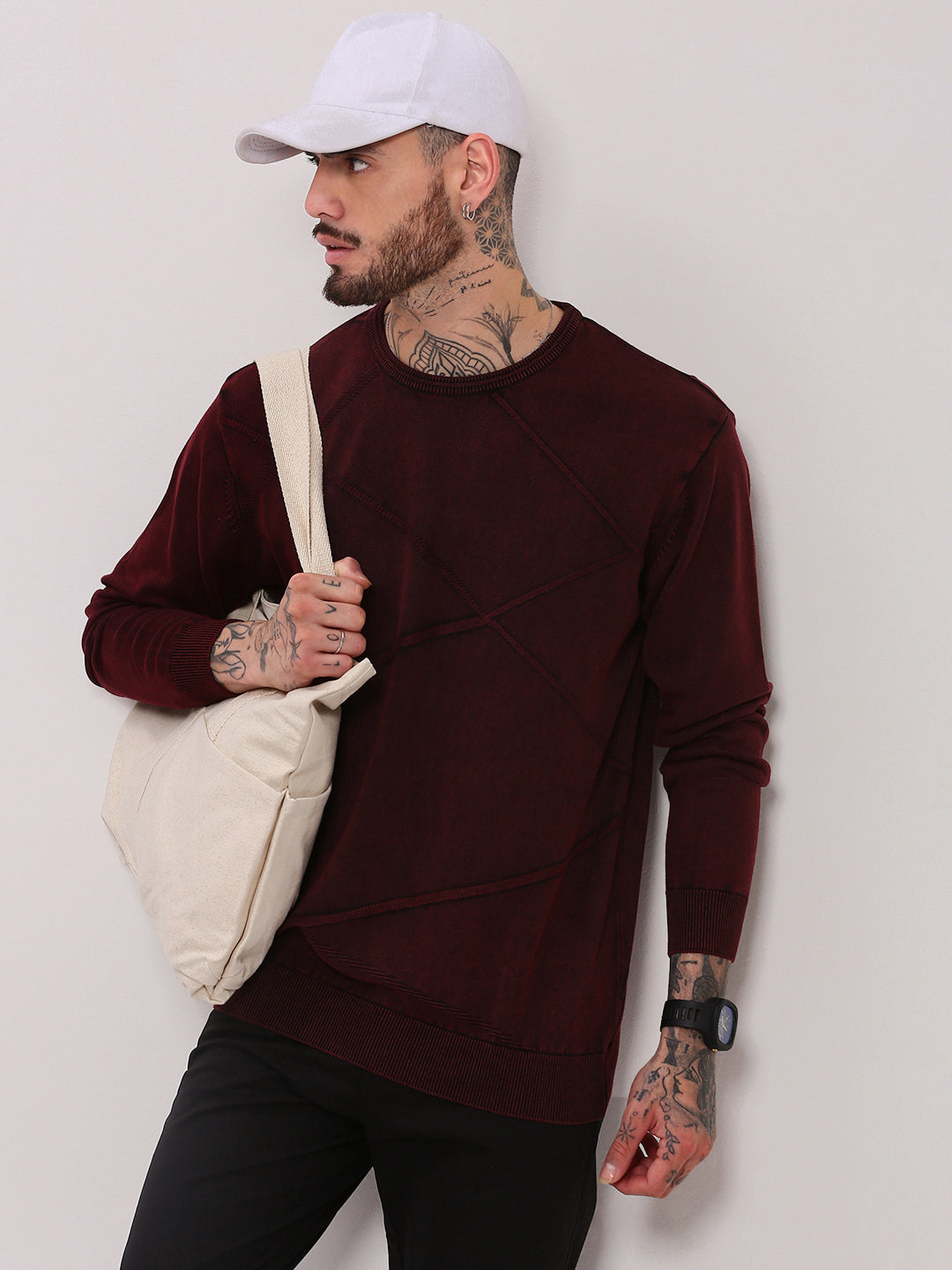 Men Maroon Solid Sweater