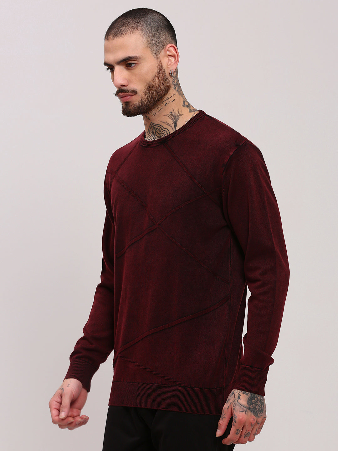 Men Maroon Solid Sweater