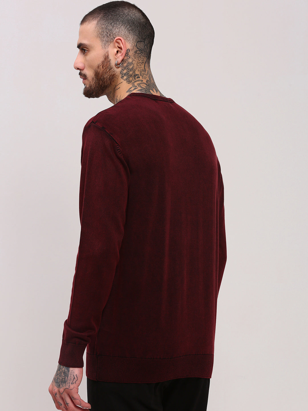 Men Maroon Solid Sweater