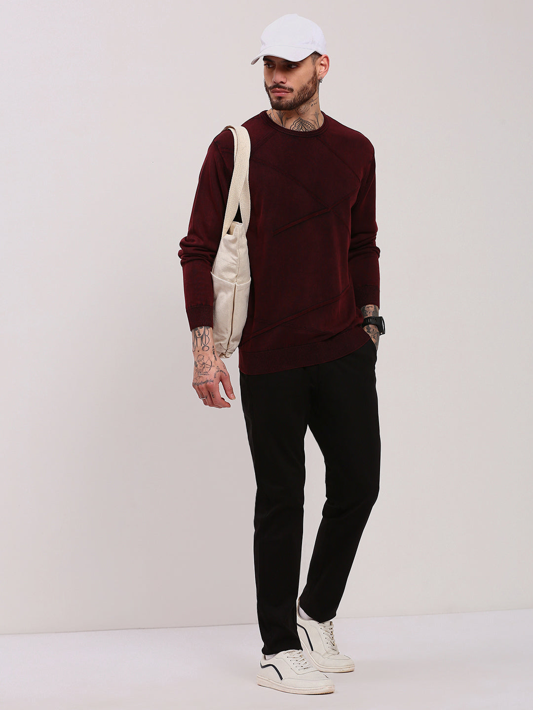 Men Maroon Solid Sweater