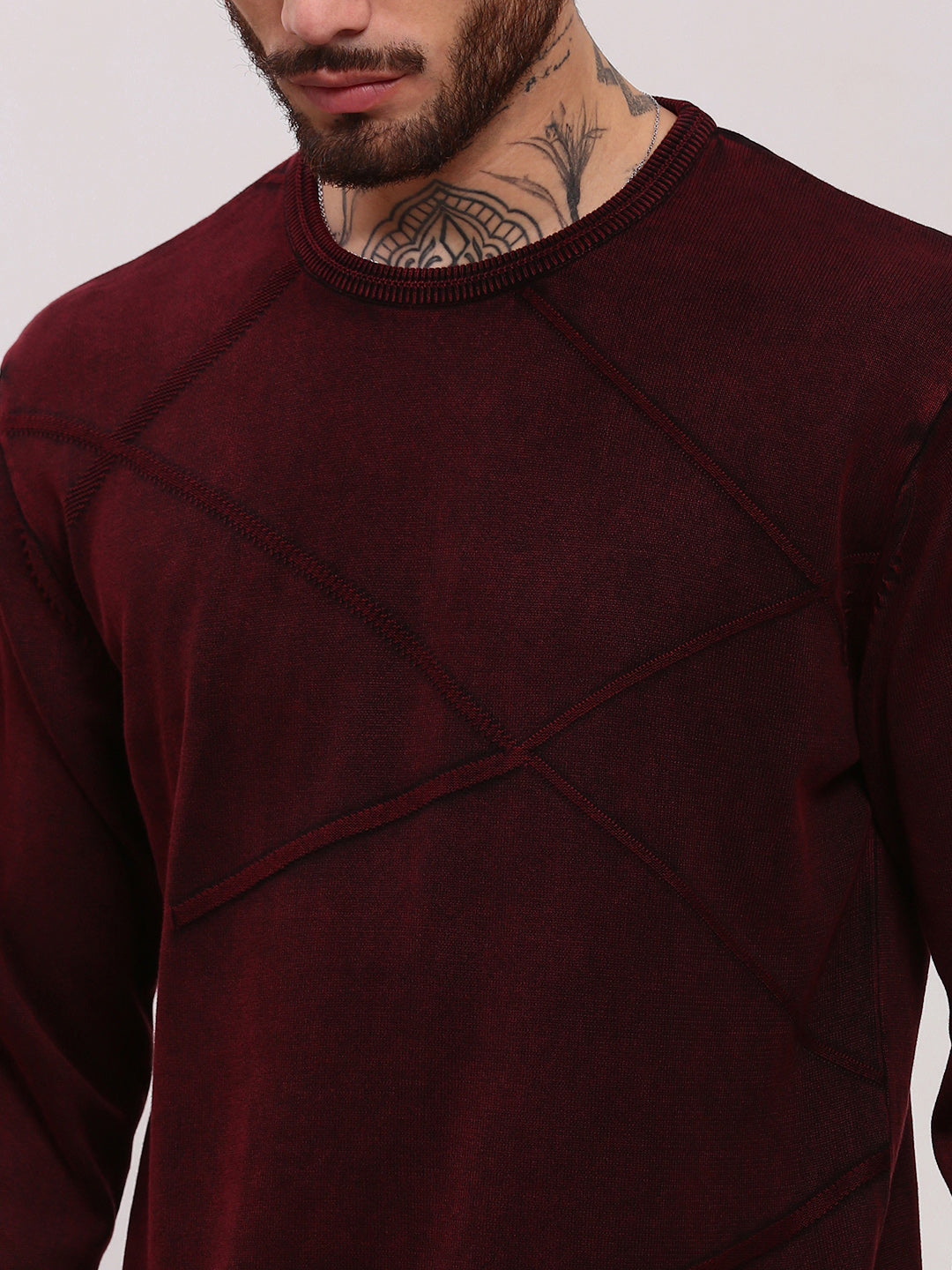 Men Maroon Solid Sweater