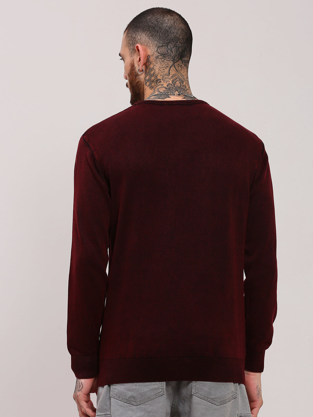 Men Maroon Solid Sweater