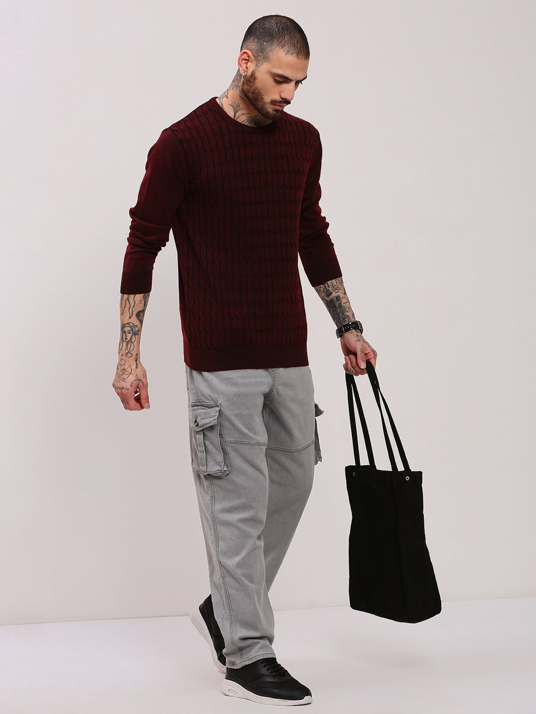 Men Maroon Solid Sweater