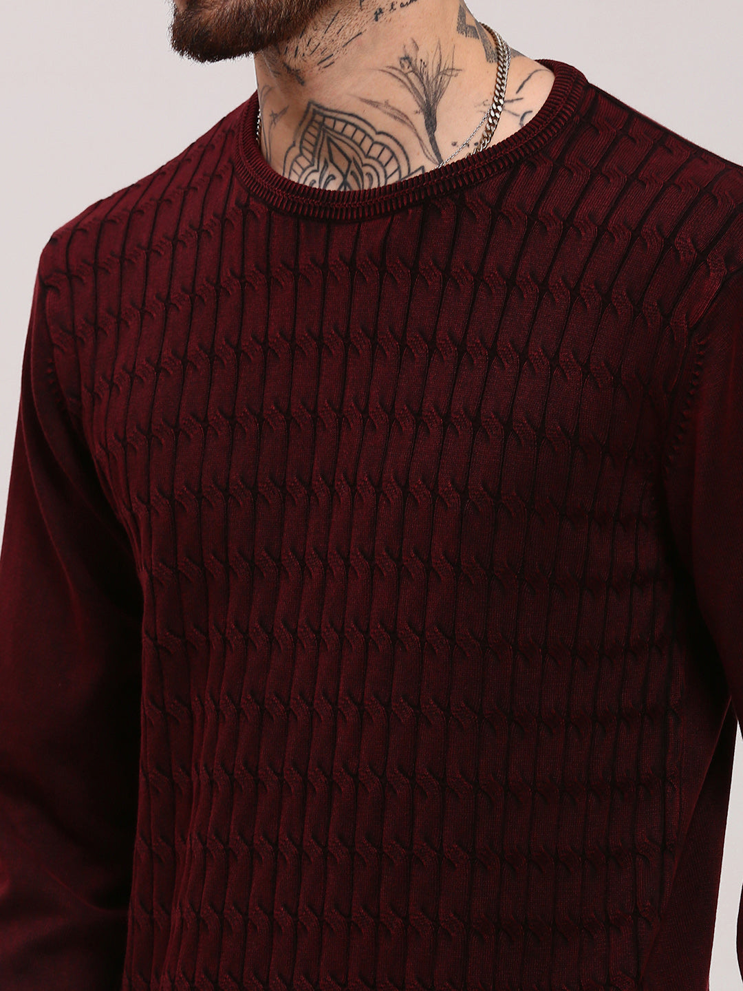 Men Maroon Solid Sweater