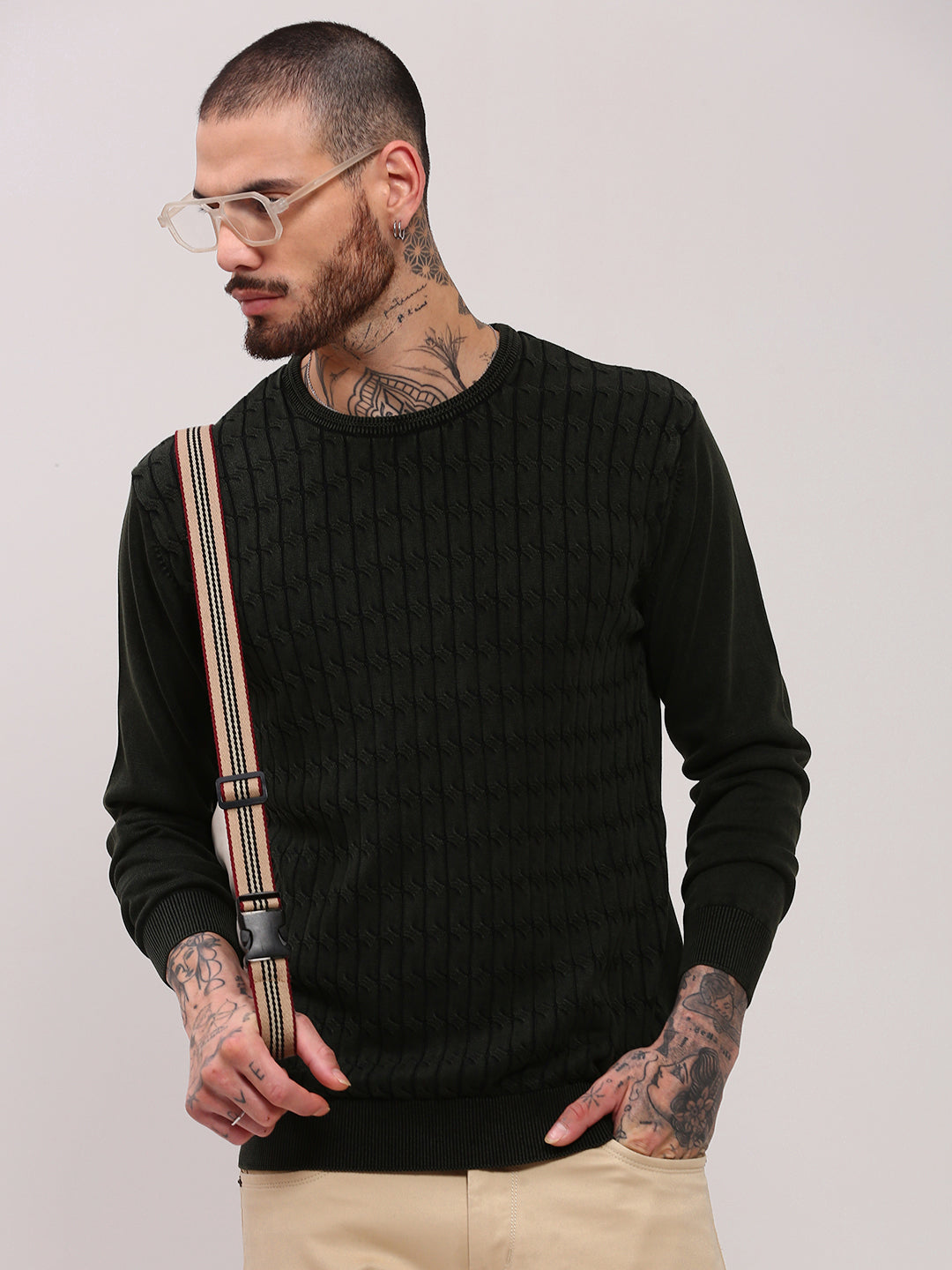 Men Olive Solid Sweater