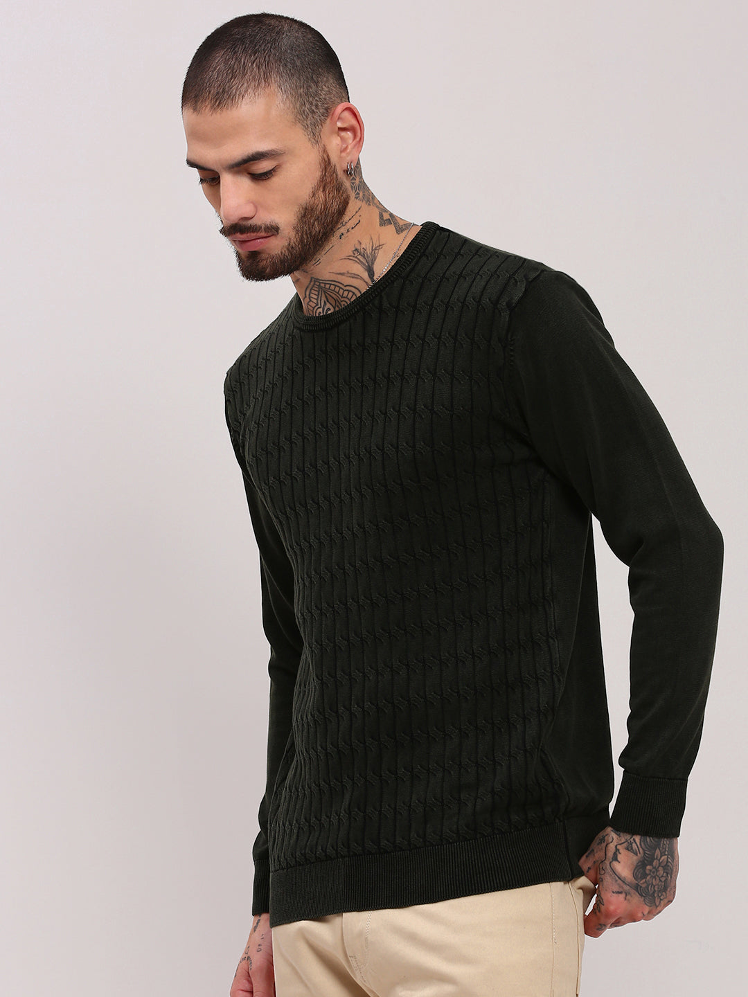 Men Olive Solid Sweater