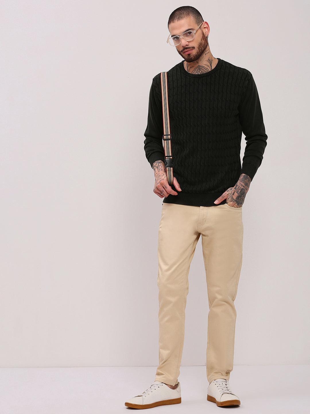 Men Olive Solid Sweater