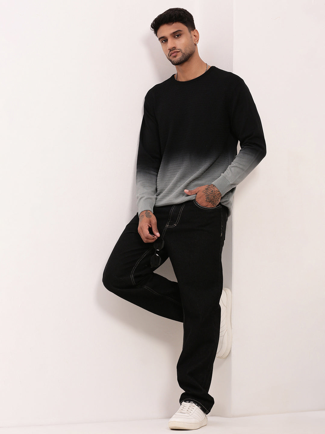 Men Black Ombre Sweater