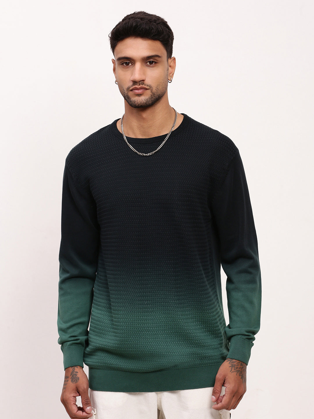 Men Green Ombre Sweater