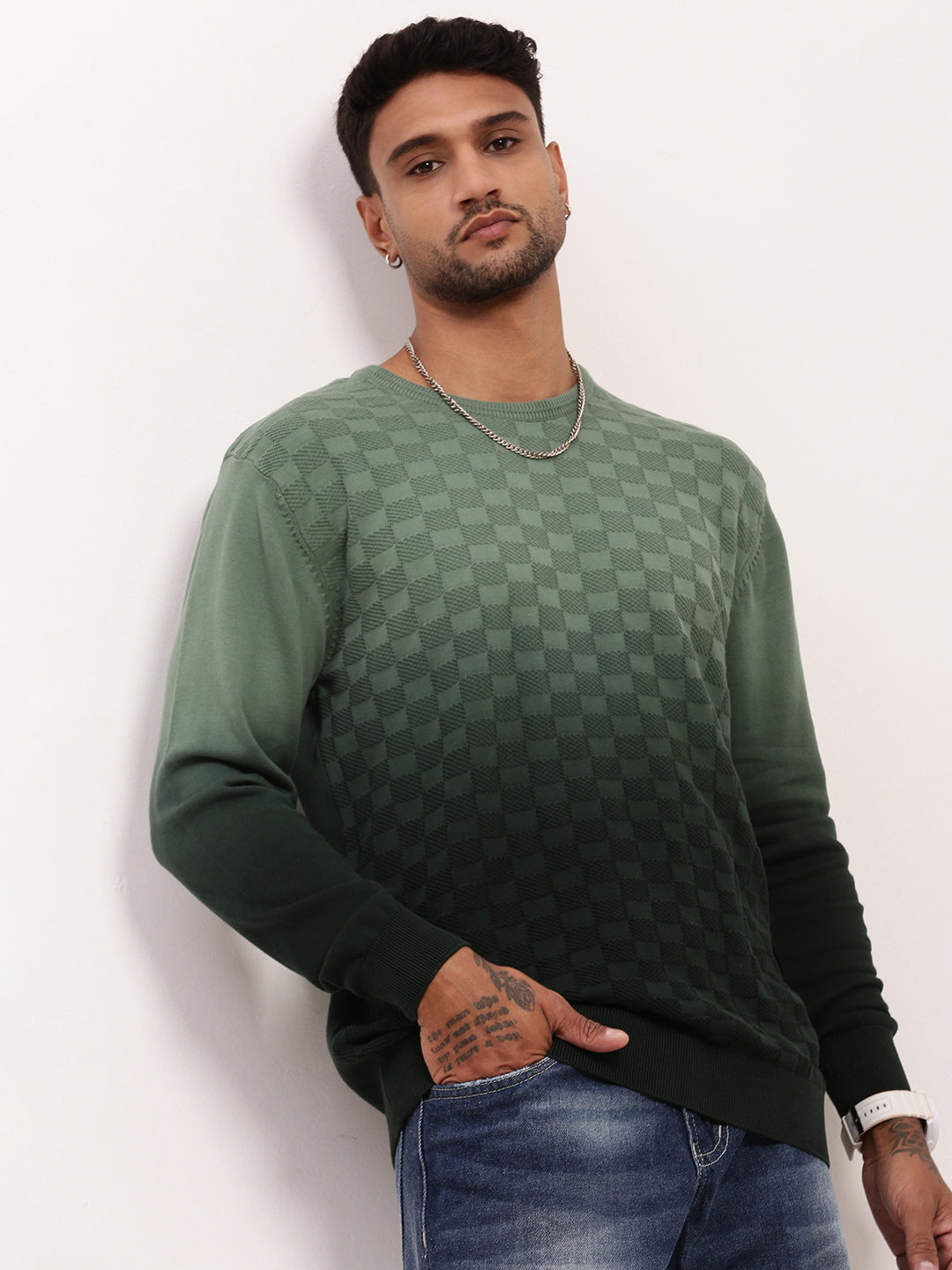 Men Green Ombre Sweater