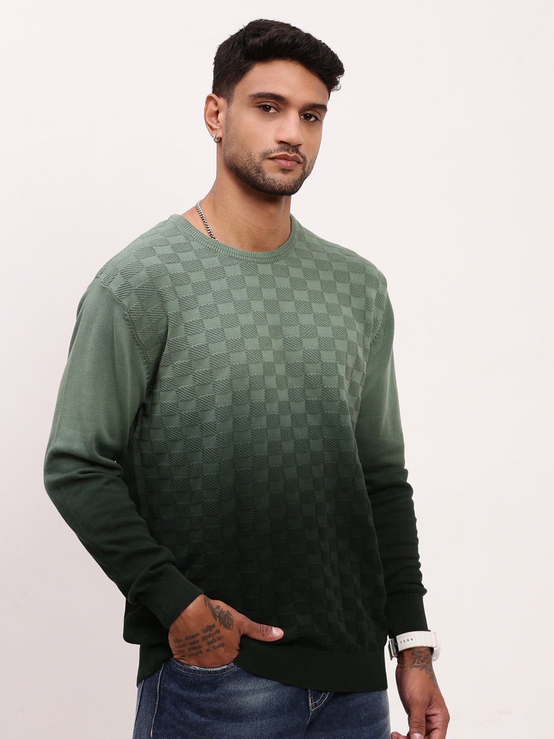 Men Green Ombre Sweater