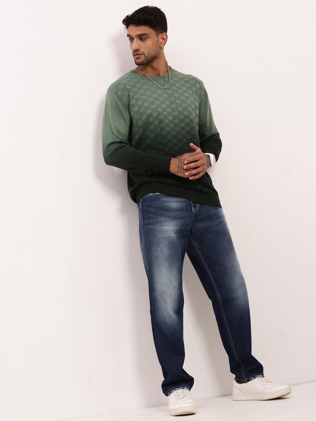 Men Green Ombre Sweater