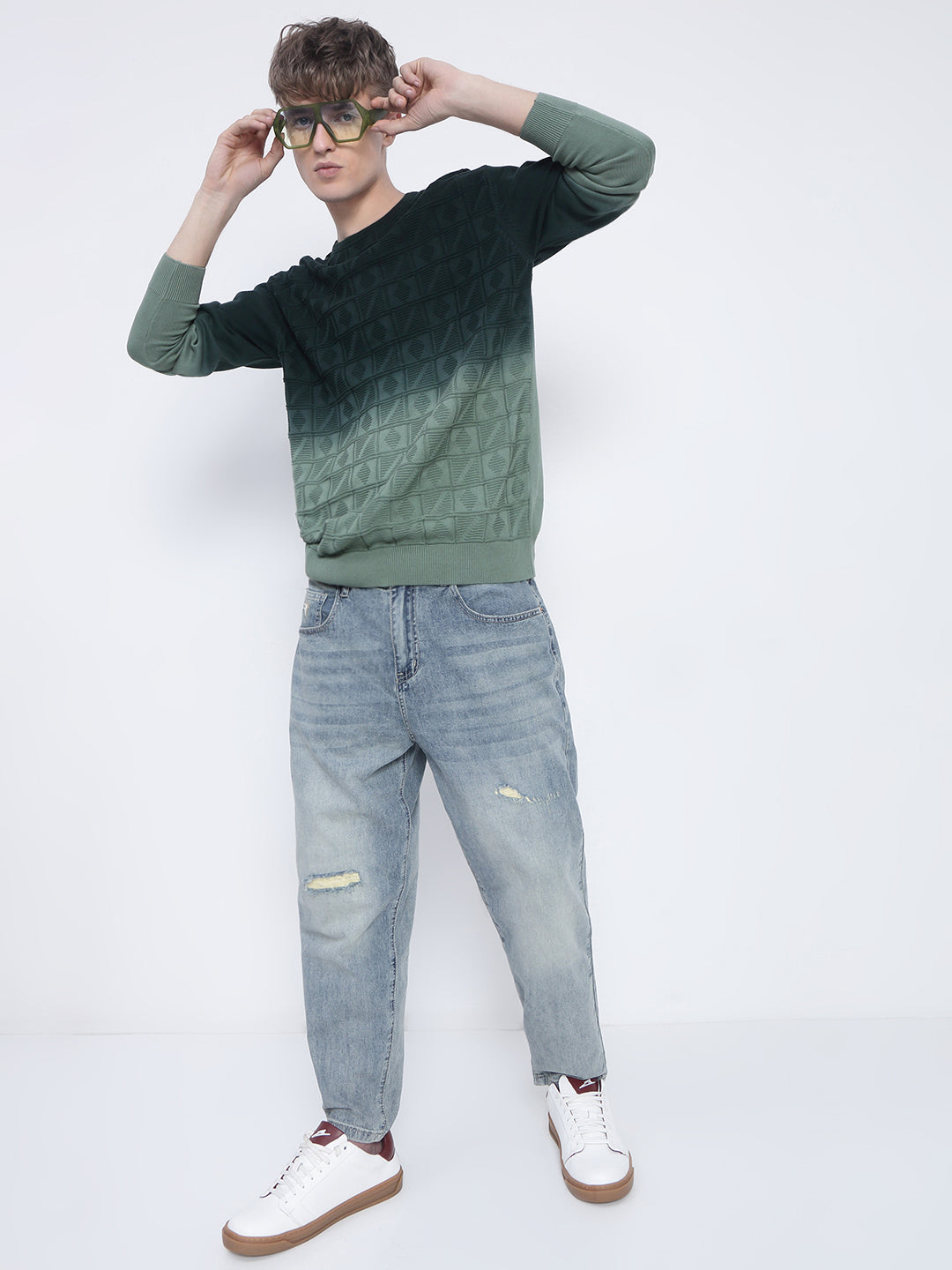 Men's Green Ombre Textured Sweater