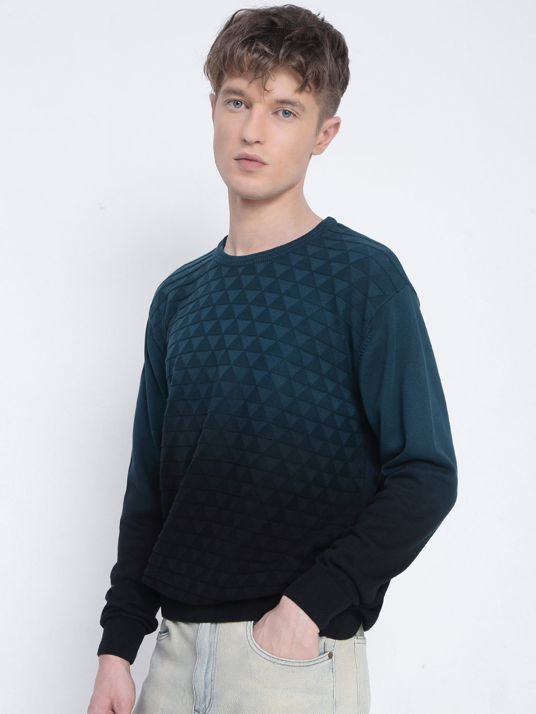 Men's Blue Ombre Textured Sweater