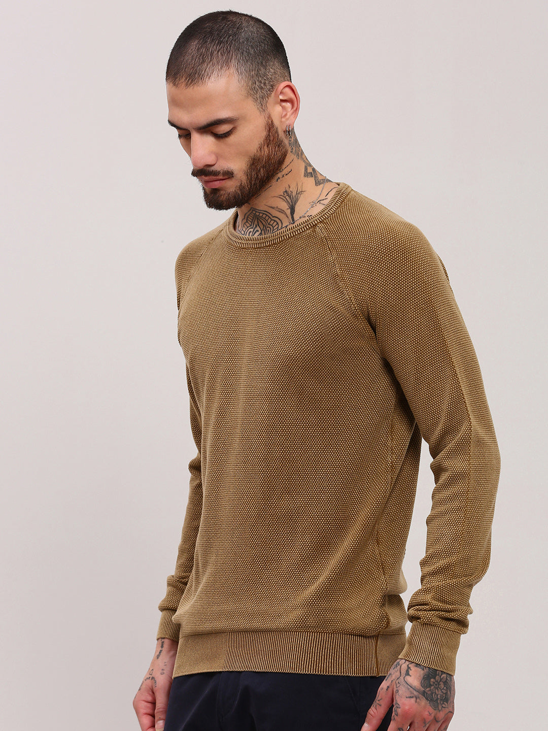 Men Brown Solid Sweater