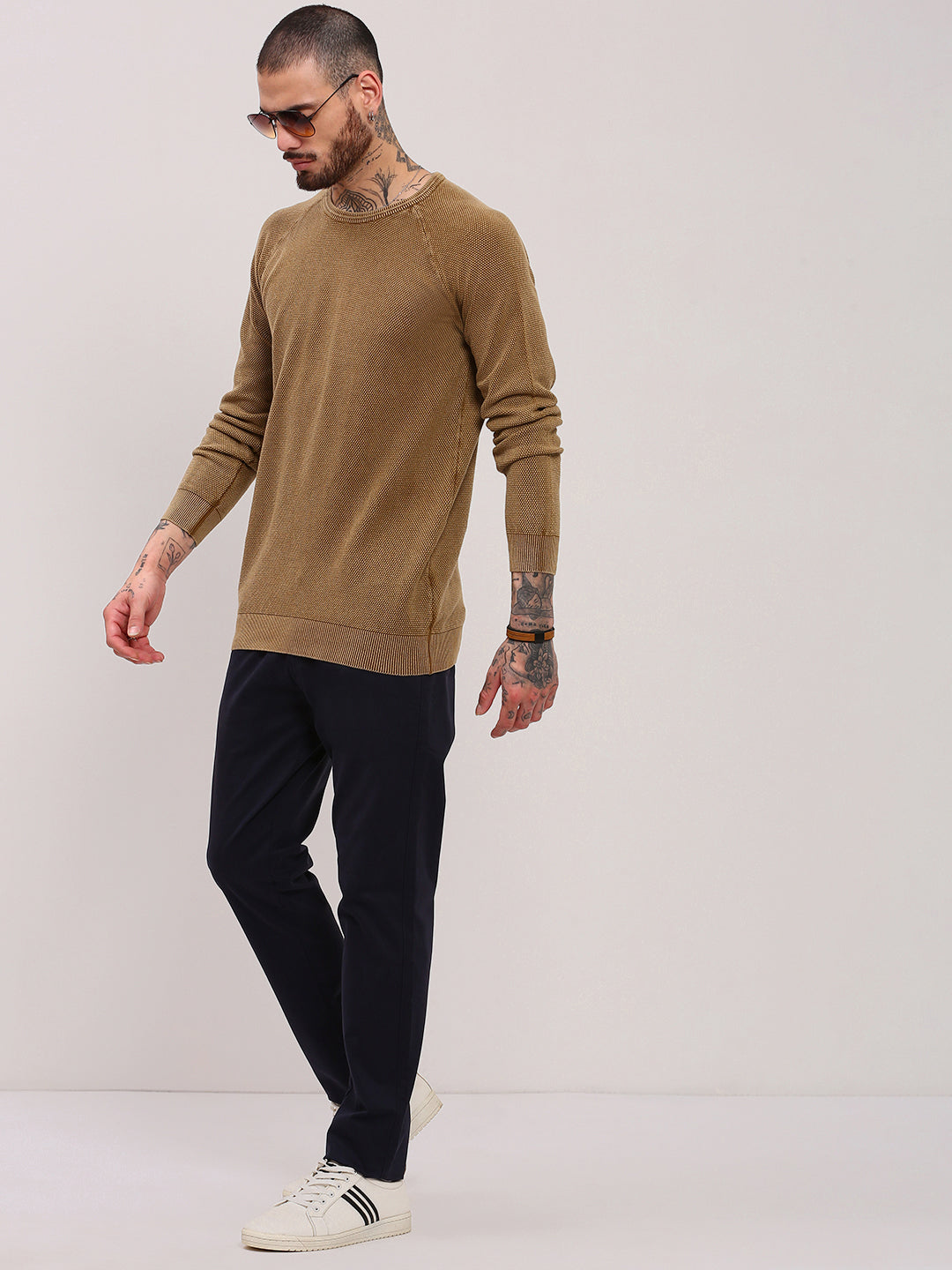 Men Brown Solid Sweater