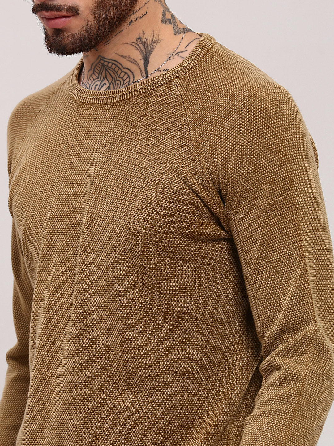 Men Brown Solid Sweater