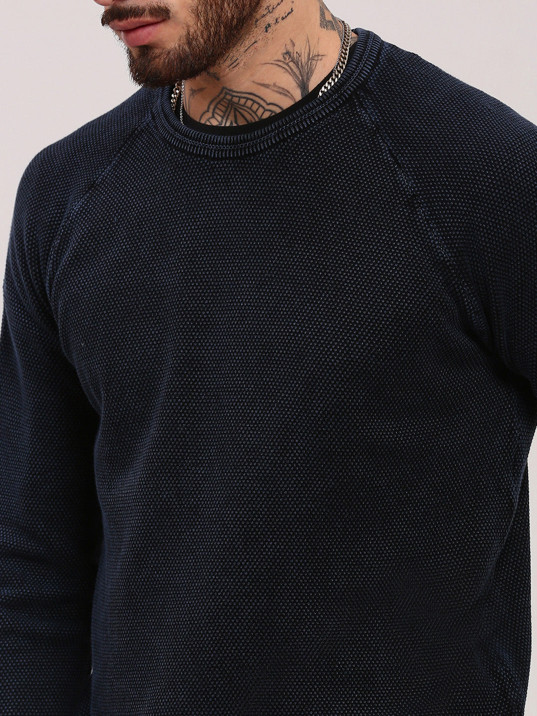 Men Navy Blue Solid Sweater