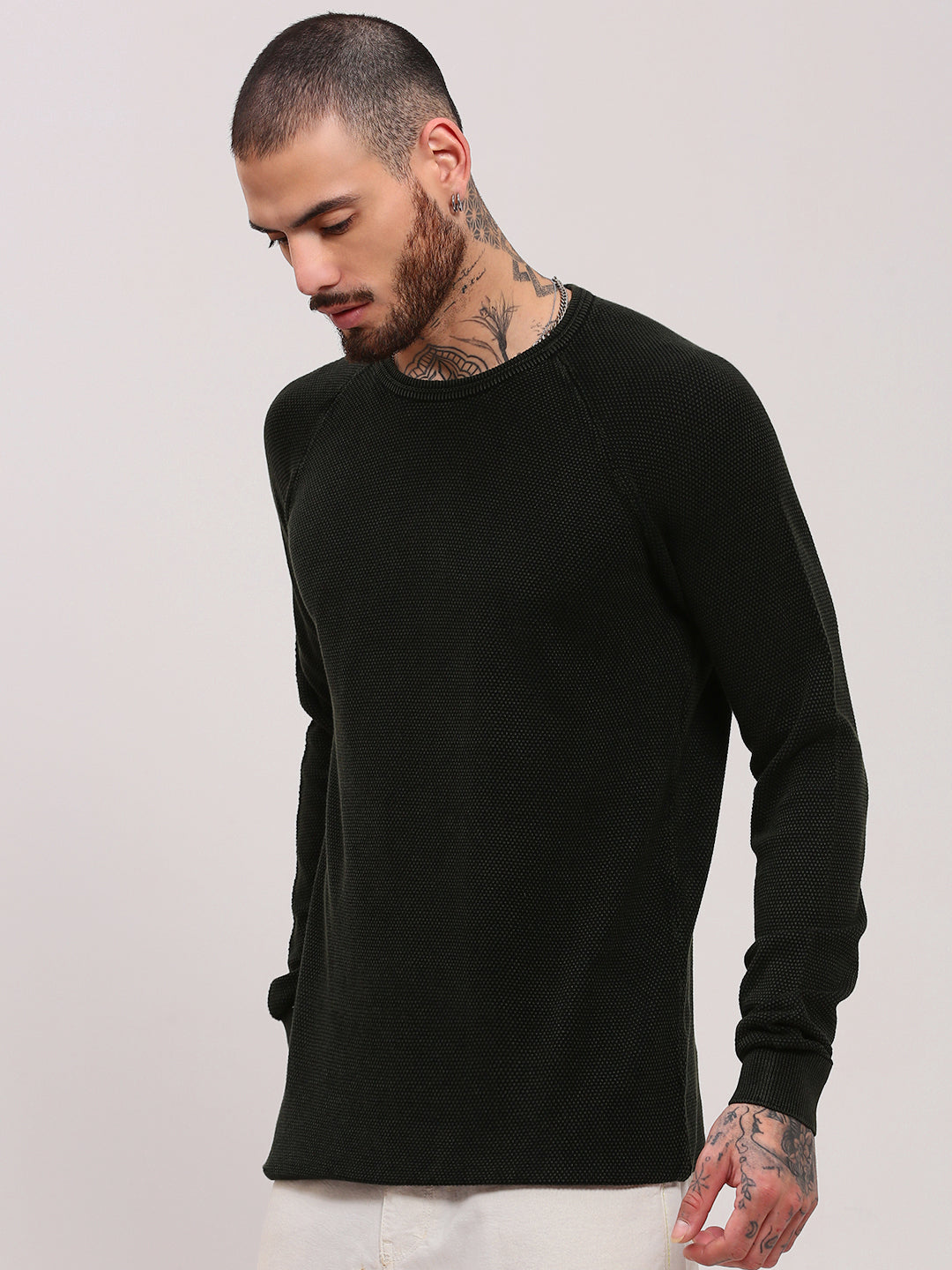 Men Olive Solid Sweater