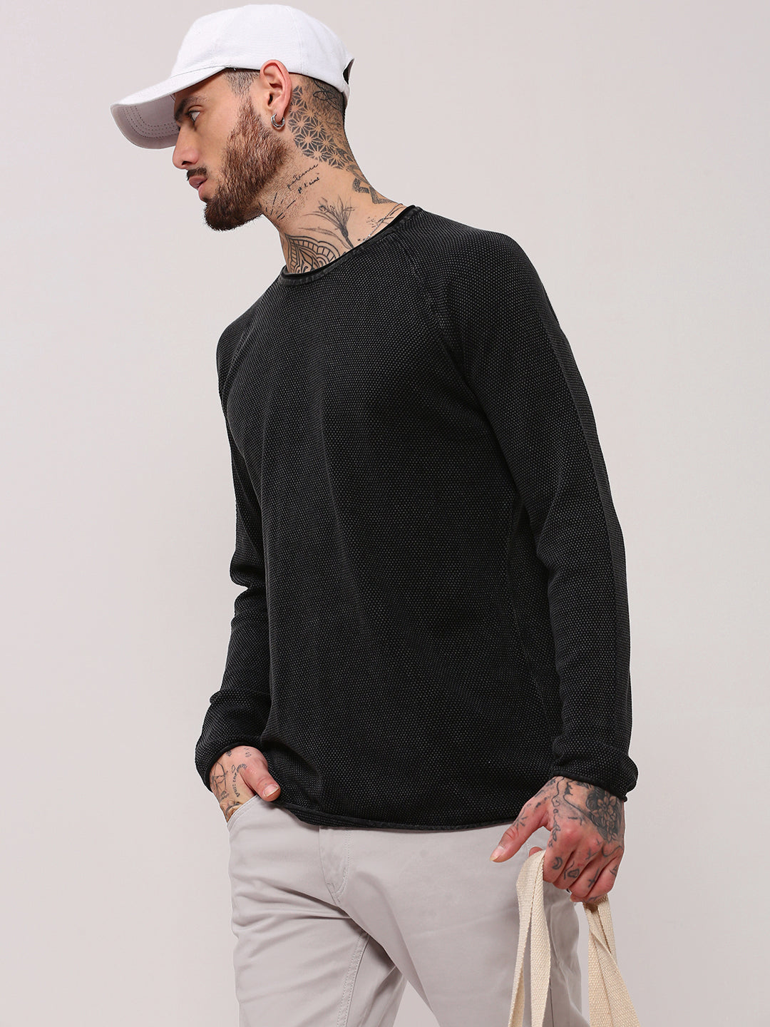 Men Black Solid Sweater