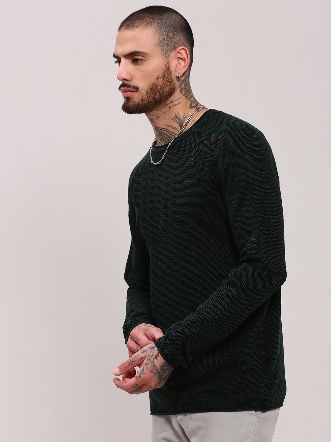 Men Green Solid Sweater