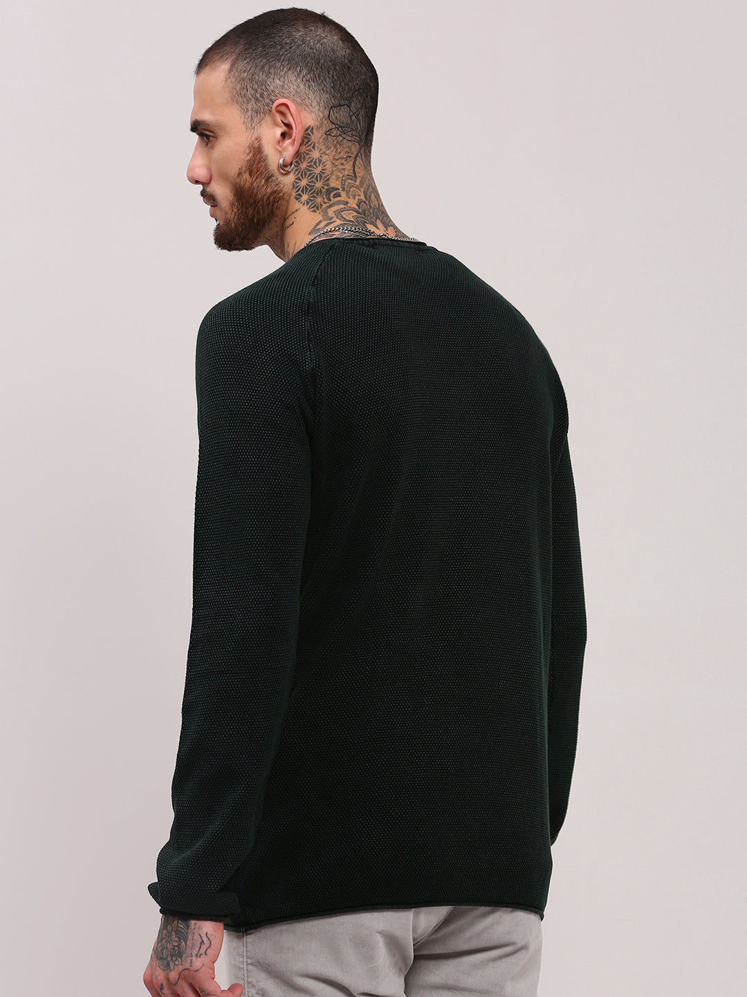 Men Green Solid Sweater