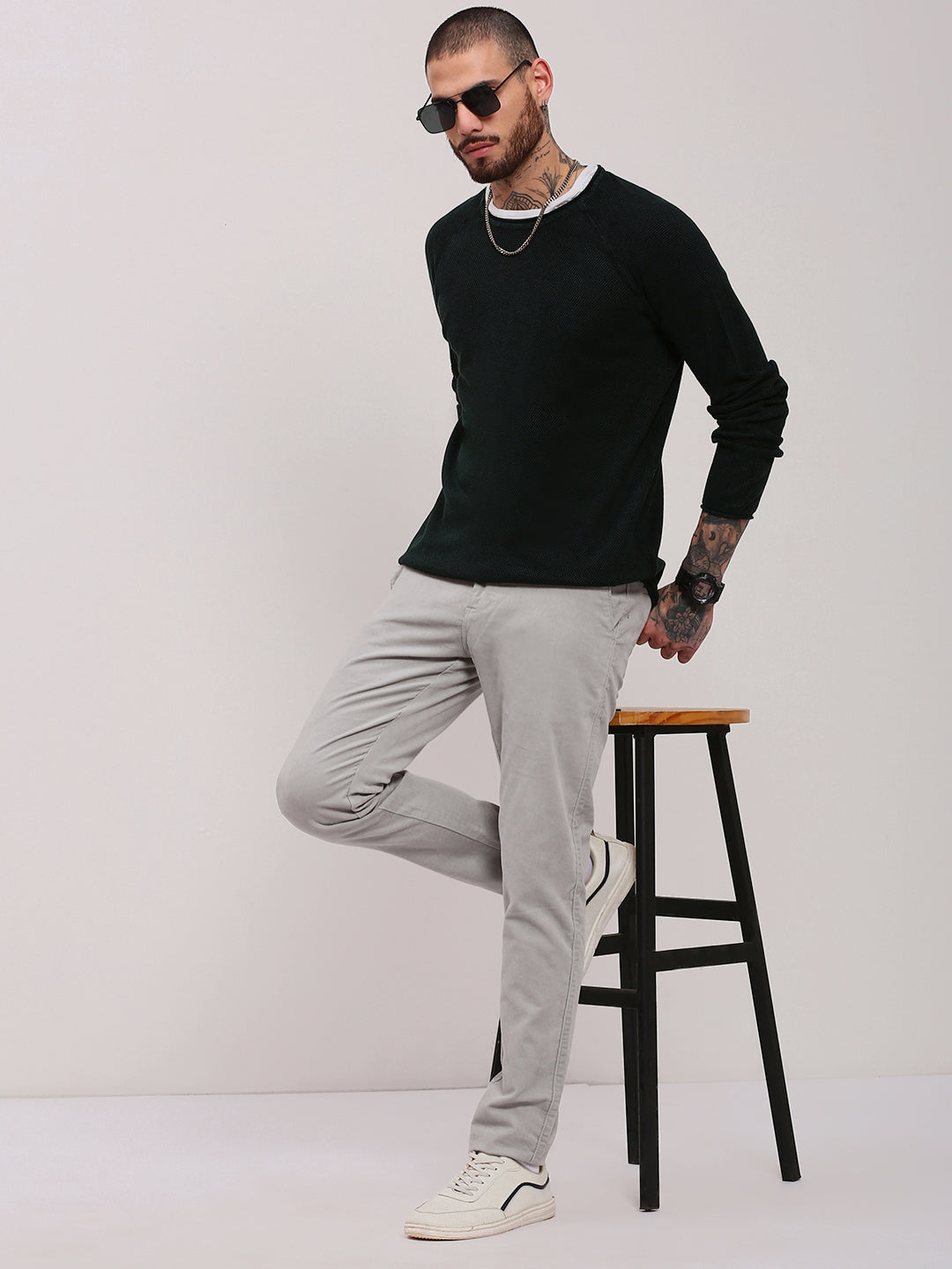 Men Green Solid Sweater