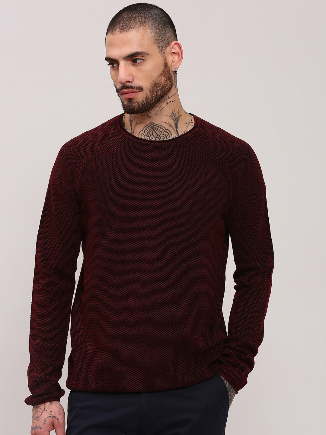 Men Maroon Solid Sweater