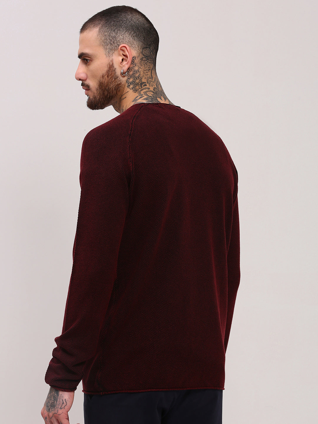 Men Maroon Solid Sweater