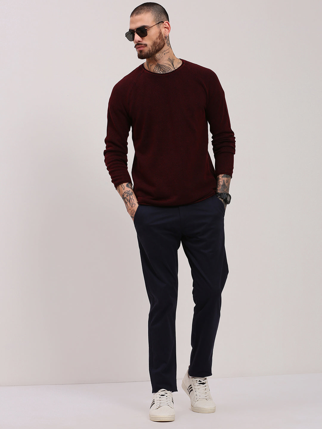 Men Maroon Solid Sweater