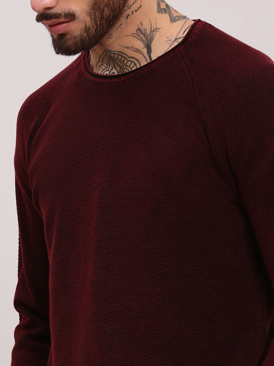 Men Maroon Solid Sweater